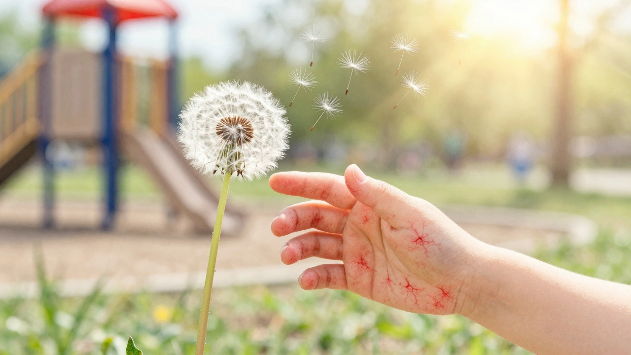 Dítě se dotýká dudy, na ruce je vidět síťovitá vyrážka ve světle.