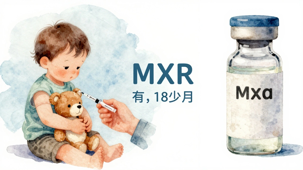 Dítě ve věku 20 měsíců dostává dvě injekce MMR, zatímco Hexa je na pozadí.