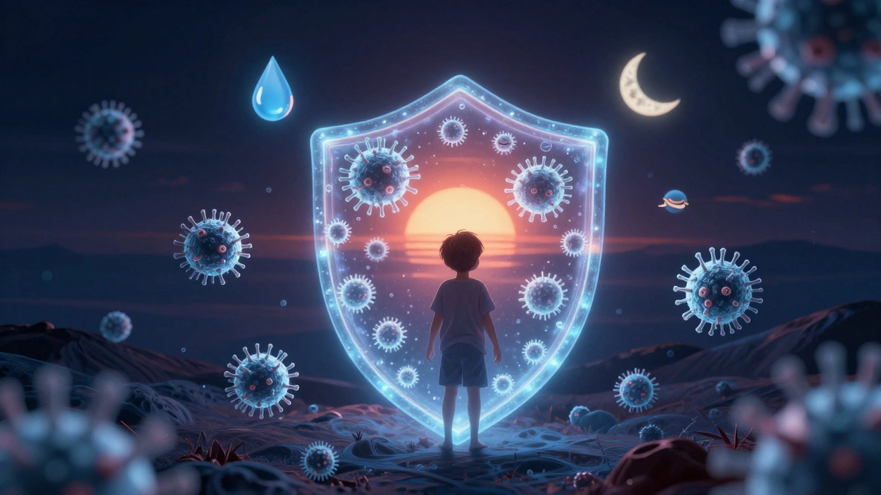 Imunitní systém dítěte bojuje s viry, začíná zotavení s východem slunce.