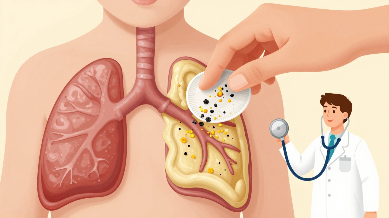 Srovnání zdravé a zánětlivé dýchací cesty s alergeny a filtry.