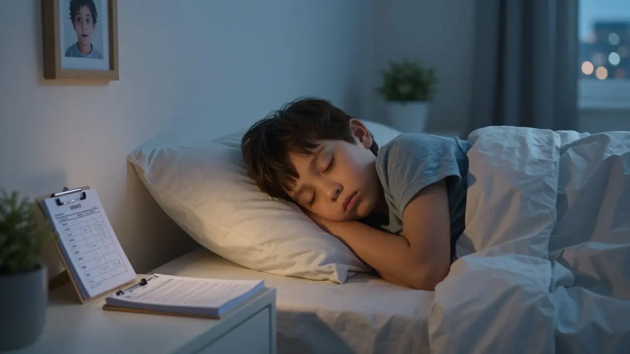 Očkovací knížka na nočním stolku vedle spícího dítěte v pokoji.