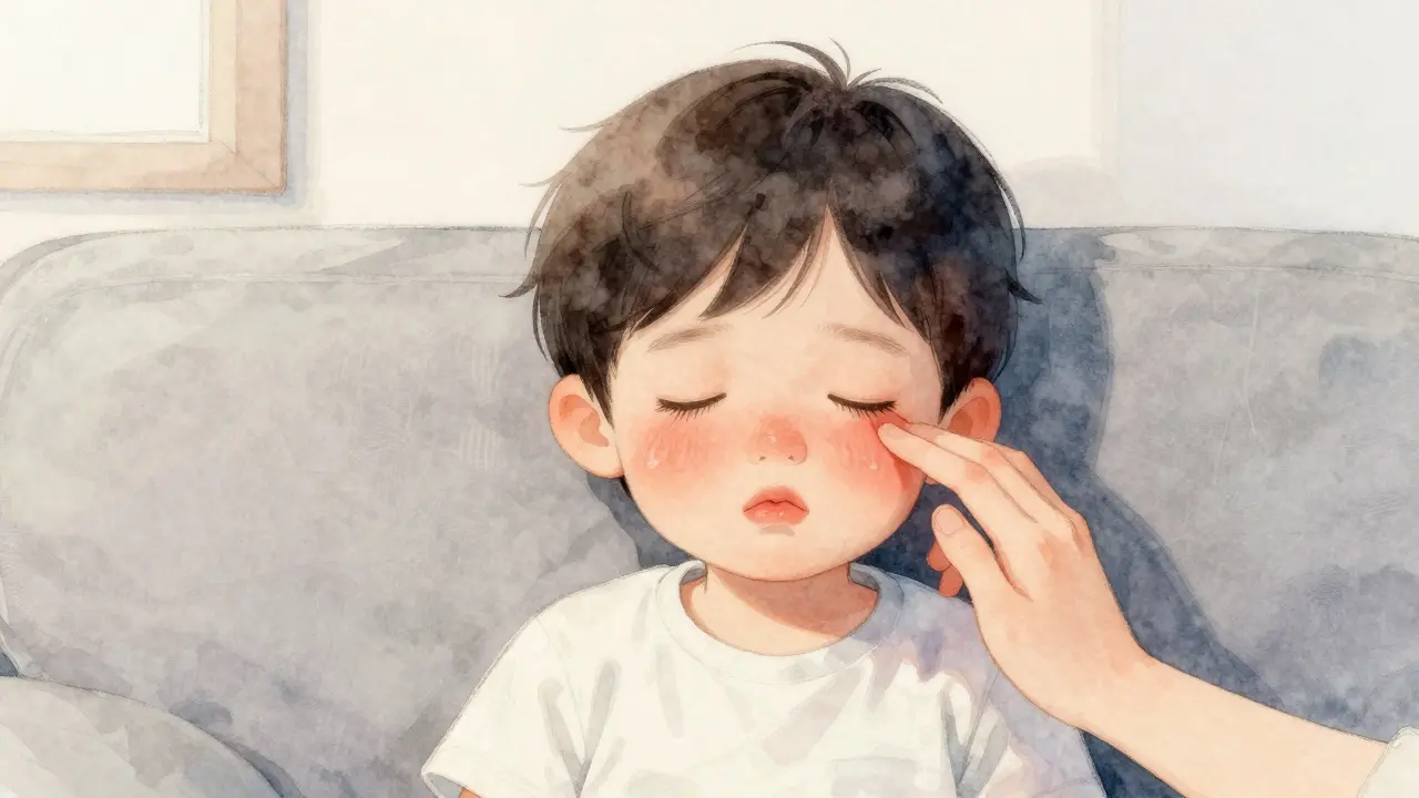 Dítě s opuchlými očima a rty, rodinné prostředí