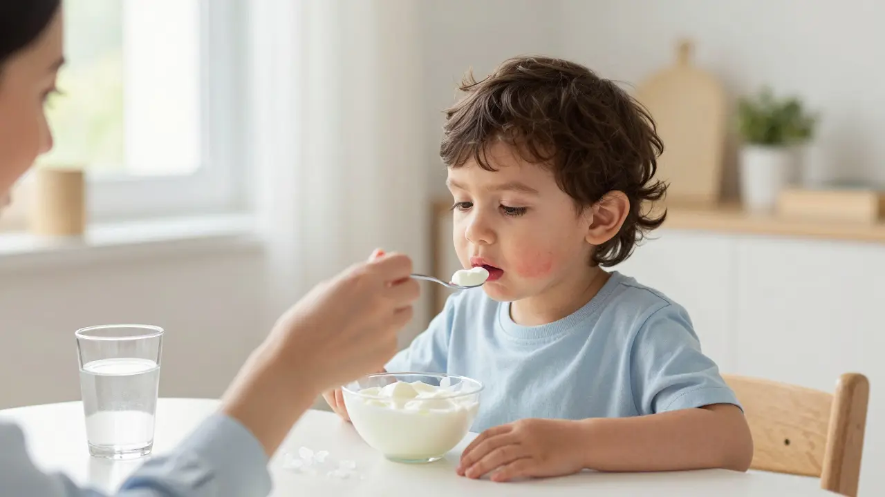 Chladné jídlo pro dítě s bolestivými aftami v ústech
