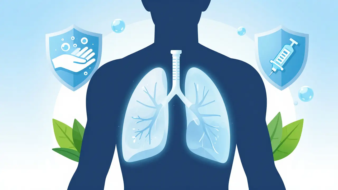 Abstraktní ilustrace zdravých plic chráněných hygienou a prevencí