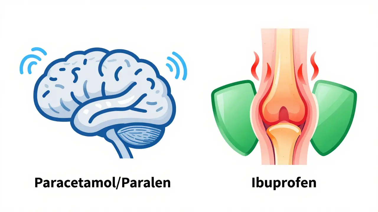 Ilustrace rozdílů v působení paracetamolu a ibuprofenu