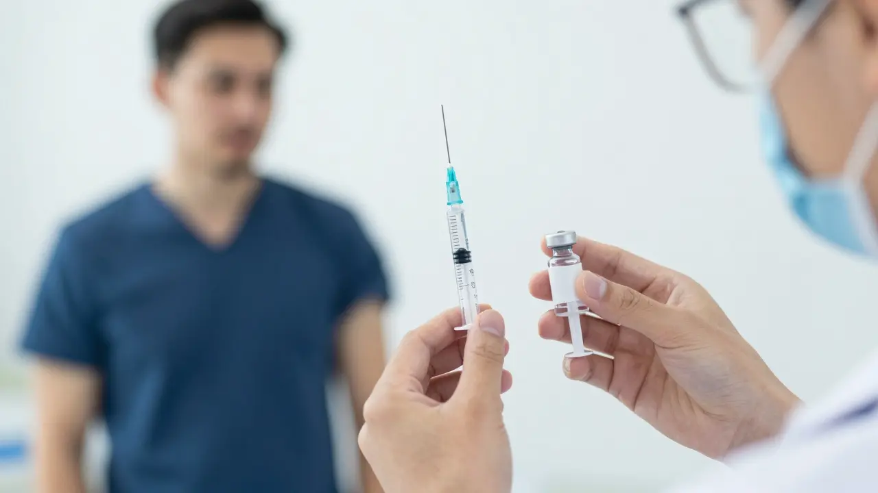Lékař připravuje vakcínu proti planým neštovicím pro očkování