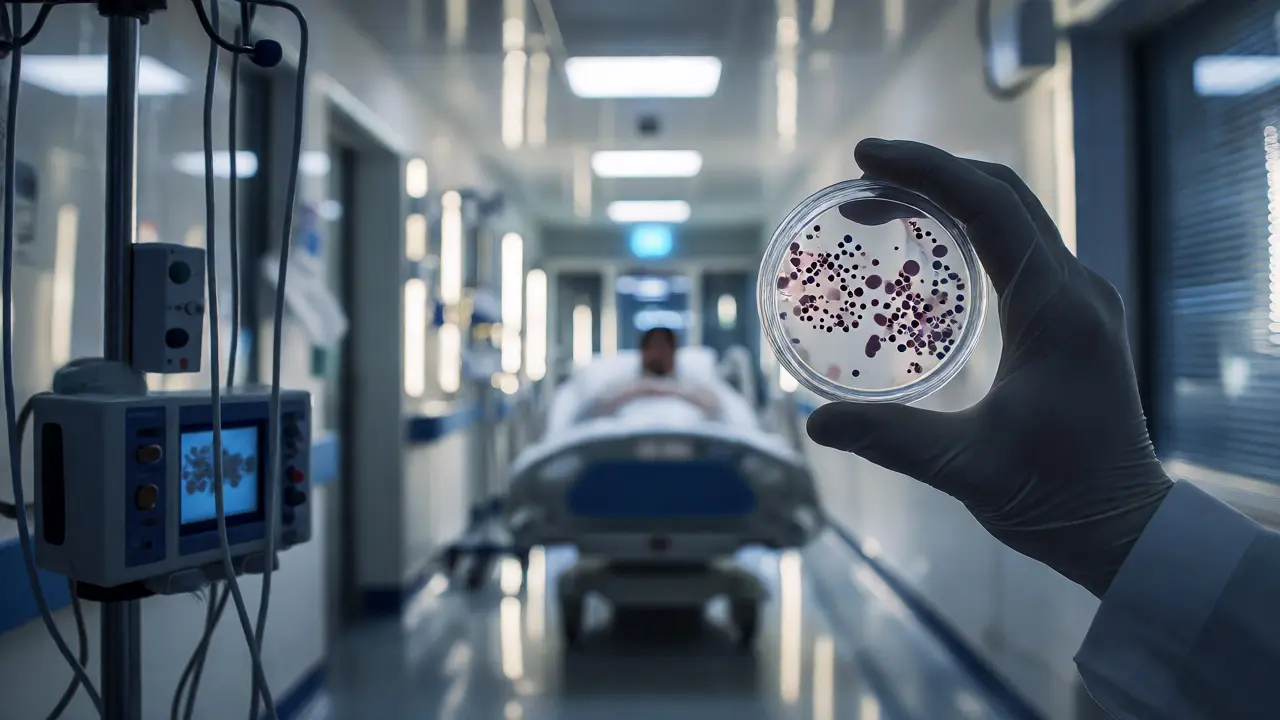 Lékař zkoumá kulturu rezistentních bakterií MRSA