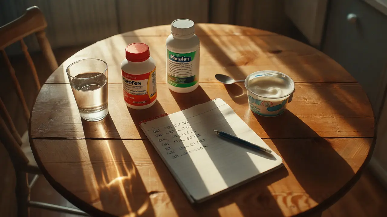 Medicine bottles and notes on kitchen table