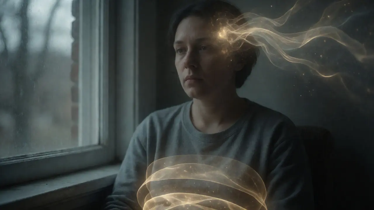 Person in ketosis with dissolving fat layers turning to energy