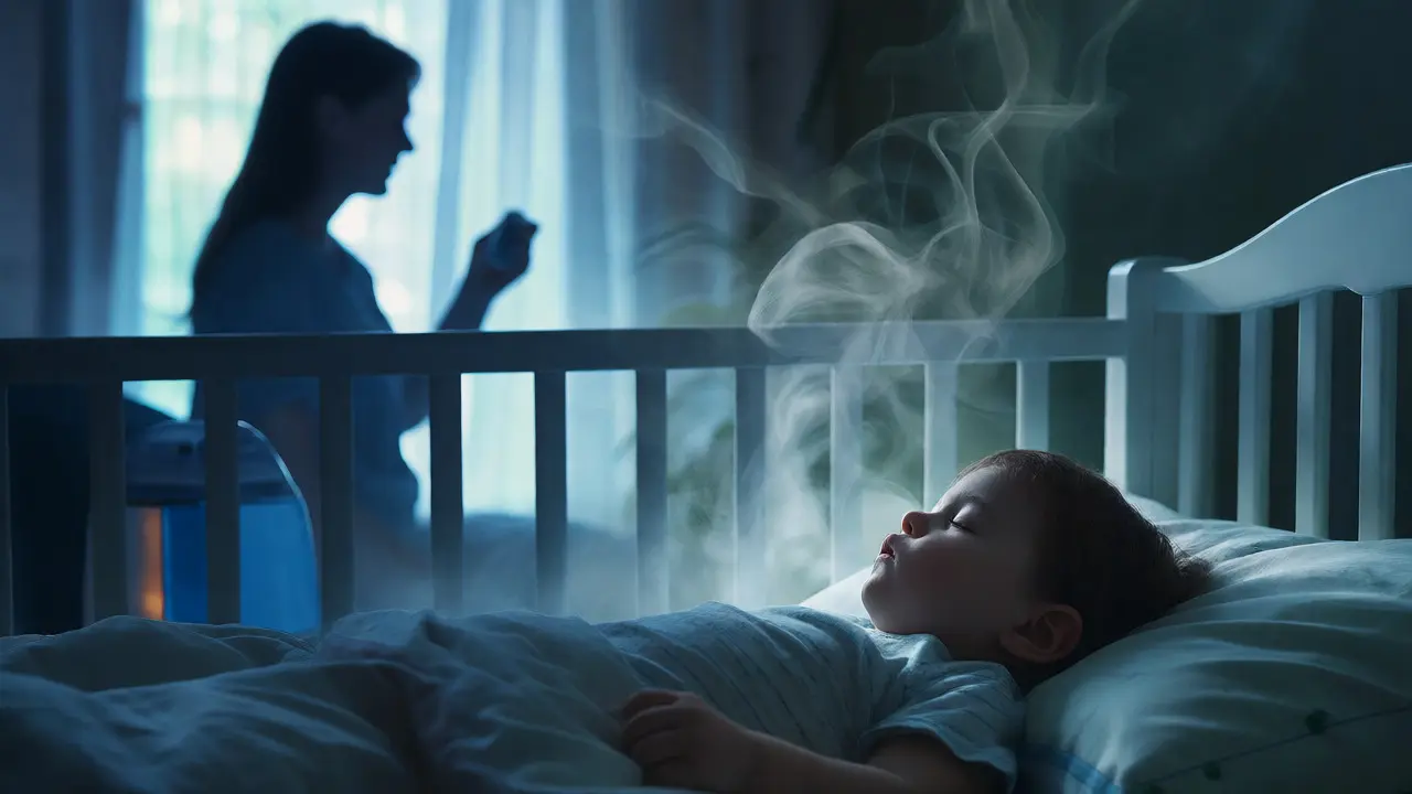 Zvlhčovač vzduchu v ložnici spícího dítěte